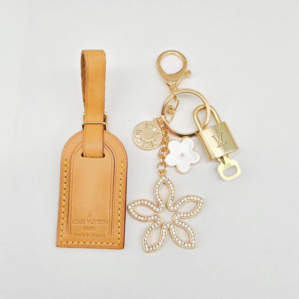 Authentic Louis Vuitton Luggage Nametag and Gold Padlock with Unbranded Keycharm